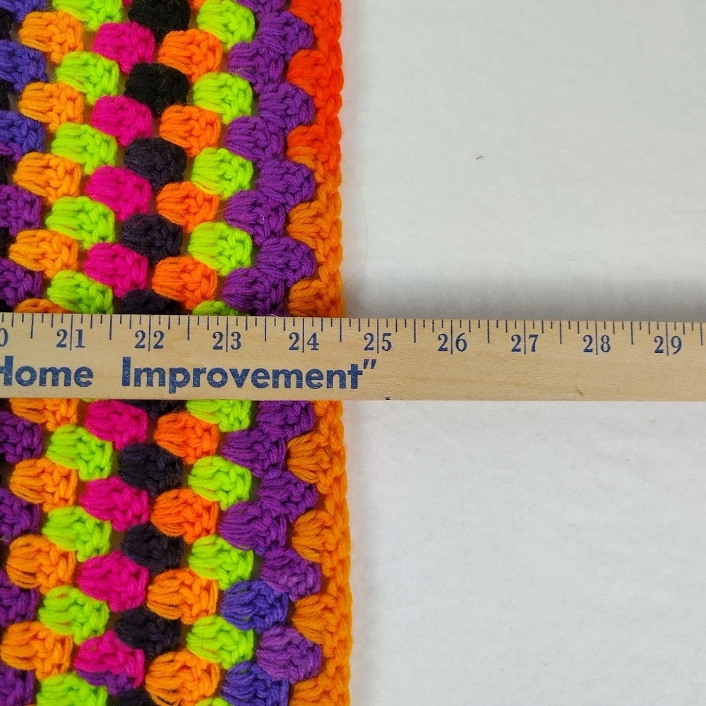 Colorful Afghan Crochet Lap Blanket Handmade 25” Square Funkadelic Granny - Picture 6 of 10